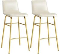 DZYHFCO Set di 2 sedie da bar da cucina, altezza 65 cm, seduta imbottita in pelle PU, gambe in metallo dorato (bianco, 56 cm)