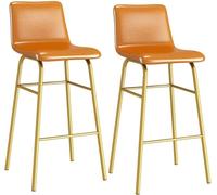 DZYHFCO Set di 2 sedie da bar da cucina, altezza 65 cm, seduta imbottita in pelle PU, gambe in metallo dorato (arancione, 65 cm)