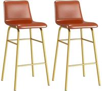 DZYHFCO Set di 2 sedie da bar da cucina, altezza bancone 65 cm, seduta imbottita in pelle PU, gambe in metallo dorato (marrone, 56 cm)