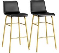 DZYHFCO Set di 2 sedie da bar da cucina, altezza bancone 65 cm, seduta imbottita in pelle PU, gambe in metallo dorato (nero, 56 cm)