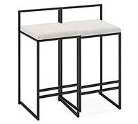 DZYHFCO Set di 2 sgabelli da bar con schienale quadrato in velluto, imbottiti, altezza del bancone, senza braccioli, altezza fissa per cucina (bianco, altezza seduta 66 cm)