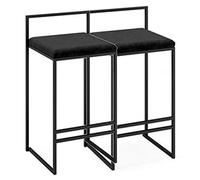 DZYHFCO Set di 2 sgabelli da bar con schienale quadrato in velluto, imbottiti, altezza del bancone, senza braccioli, altezza fissa per cucina (nero, altezza seduta 66 cm)