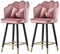 DZYHFCO Set di 2 sgabelli da bar in velluto con poggiapiedi e poggiapiedi, altezza 75 cm, rivestimento giallo, gambe in metallo per cucina (colore pasta di fagioli, 65 cm)