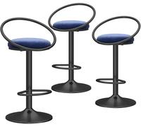 DZYHFCO Set di 3 sgabelli da bar girevoli in velluto, moderni, altezza da bancone, con schienale cavo e base in metallo regolabili (gambe blu, nere)