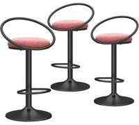 DZYHFCO Set di 3 sgabelli da bar girevoli in velluto, moderni, altezza da bancone, con schienale cavo e base in metallo, regolabili (rosa, gambe nere)