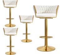 DZYHFCO Set di 4 sedie da caffè girevoli a 360°, con struttura in metallo, per il tempo libero, alla moda, con morbido cuscino per seduta (bianco, altezza 65-80 cm)