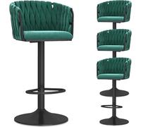 DZYHFCO Set di 4 sgabelli da bar in velluto, regolabili con schienale intrecciato, altezza del bancone, sgabelli girevoli imbottiti moderni (verde, gambe nere)