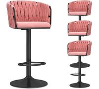 DZYHFCO Set di 4 sgabelli da bar in velluto, regolabili con schienale intrecciato, altezza del bancone, sgabelli girevoli imbottiti moderni (rosa, gambe nere)