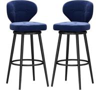 DZYHFCO Sgabelli da bar in velluto imbottito con schienale, girevole a 360°, design per isole da cucina/caffè (blu, 2 pezzi, 65 cm)