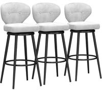 DZYHFCO Sgabelli da bar in velluto imbottito con schienale, girevole a 360°, design per isole e caffè da cucina (bianco, 3 pezzi, 75 cm)