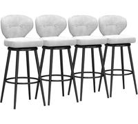 DZYHFCO Sgabelli da bar in velluto imbottito con schienale, girevole a 360°, design per isole e caffè da cucina (bianco, 4 pezzi, 65 cm)