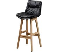 DZYHFCO Sgabello da bar con cuscino in pelle con gambe in legno, sedia moderna da pranzo per colazione (grigio scuro)