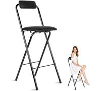 DZYHFCO Sgabello da bar pieghevole e imbottito, portatile, con schienale comodo, non richiede montaggio, sedia alta pieghevole da 75 cm