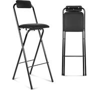 DZYHFCO Sgabello da bar pieghevole nero con schienale e poggiapiedi, imbottito in ecopelle, capacità 99,8 kg, altezza seduta (altezza seduta 75 cm)