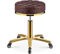 DZYHFCO Sgabello girevole da salone di bellezza, con ruote e base in acciaio inox, altezza regolabile, cuscino rotondo in pelle, sgabello per lavoro, salone di tatuaggi, ufficio (marrone)