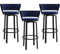 DZYHFCO Velvet S Set di 3, 75 cm girevole S con schienale e poggiapiedi intrecciati, gambe in metallo nero, sedia da bar moderna per bar