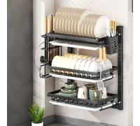 DZZTHSH Scolapiatti da parete, grande scolapiatti per bancone della cucina, organizer da cucina a più livelli con scolapiatti doppio
