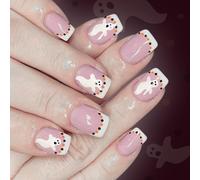 E Bianco Halloween Press On Nails 24Pcs French Tip Faux Nails Glittering Detailing Holiday Unghie Set Scuro Halloween Press On Nail Nessun attrezzo necessario