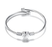 E - Bracciale rigido aperto con lettera dell'alfabeto e cuore, regolabile, regalo per figlia, sorella, amica, mamma, compleanno, compatibile con ciondoli Pandora