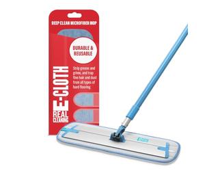 E-Cloth Deep Clean, mocio in Microfibra per la Pulizia dei Pavimenti, Ideale per Pavimenti in Legno, Laminato, Piastrelle e Pietra, Lavabile e Riutilizzabile, con Manico telescopico, Blu e Argento, 1