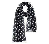 E-Clover Sciarpa pura chiffon dello scialle della stampa floreale molle delle donne, Nero a pois bianchi., 160 cm x 50 cm