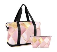 E e Gold Plaid Sfondo Borsa Da Viaggio Carry On Tote Bag con Borsa Da Toilette per Viaggi di Lavoro Multifunzionale, E e sfondo plaid oro, 1 size