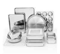 E-far Set di 12 teglie da forno in acciaio inox, include teglia per biscotti, teglie rotonde quadrate rettangolari con coperchi, multifunzionali, per muffin, pizza, non tossiche e lavabili in