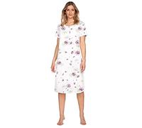 e.Femme® Camicia da Notte da Donna Jana 1019 a Maniche Corte, 100% Cotone, Bianco/Melanzana., 48