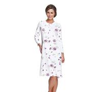 e.Femme® Camicia da Notte da Donna Kate 1029, a Maniche Lunghe, in 100% Cotone, Bianco/Melanzana., 44