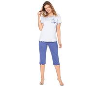 e.FEMME® Celine - Pigiama da Donna 806 in Cotone e Modal Jeans/Ecru a Pois 46