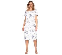 e.FEMME® JANA 1019 Camicia da notte a maniche corte da donna, 100% cotone, bianco/blu, 48