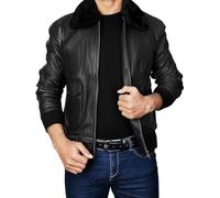 e Genius Bomber da uomo G-1 Aviator Bomber in pelle con collo rimovibile in pelliccia - nero/marrone | vera pelle stile pilota di volo, Ecopelle nera., S