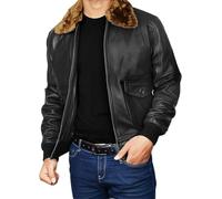 e Genius Bomber da uomo G-1 Aviator Bomber in pelle con collo rimovibile in pelliccia - nero/marrone | vera pelle stile pilota di volo, Collare Marrone Vera Pelle Nera, S