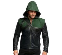 e_Genius Giacca da uomo Green Arrow Stagione 5 Stephen Amell Oliver Queen staccabile con cappuccio - Giacche in pelle da uomo - Giacche da uomo - Giacca con cappuccio - Giacca in pelle faux, Ecopelle