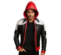 e Genius Red Hood (Jason Todd) Batmen Arkham Knight - Giacca in pelle da uomo, Giacca Biker Ecopelle, L