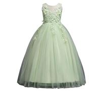 E-girl Vestito da ragazza di fiori, abito da principessa, per bambini, senza maniche, in pizzo, in tulle per feste, 4-14 anni, E832, verde, 13-14 Anni