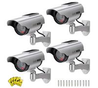 E-HORDE Videocamera Fittizia Camere Finte Telecamera di Sicurezza,Telecamera di Simulazione Impermeabile Alimentata ad Energia Solare, Fittizia CCTV con LED Lampeggiante (Argento-4)