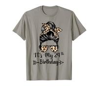 È Il Mio 24esimo Compleanno Buon 24 Anni Messy Bun Leopard Maglietta