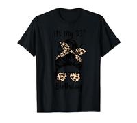 È Il Mio 33esimo Compleanno Buon 33 Anni Messy Bun Leopard Maglietta con Stampa Grafica Economica