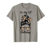 È Il Mio 38esimo Compleanno Buon 38 Anni Messy Bun Leopard Maglietta