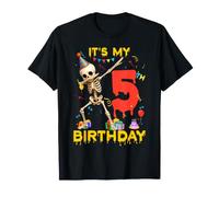 È Il Mio Quinto Compleanno Skeleton Dabbing Halloween Day Boy Kid Maglietta