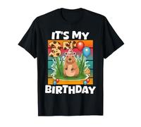 È Il Mio Terzo Compleanno Cute Capybara Third Bday Party Maglietta