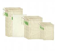 E-Know Sacchetti per verdure in cotone, set da 11 sacchetti per frutta e verdura, in rete naturale, in cotone zero-waste (3 piccole, 4 medie, 3 grandi, 1 custodia) multiuso, bianco, bag-e, Bag-E