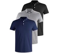 E-LIINJOYE Confezione da 3 polo casual da uomo in piqué di cotone traspirante, magliette da golf, da lavoro, a maniche corte, vestibilità aderente, Nero/Grigio/Blu Scuro, M