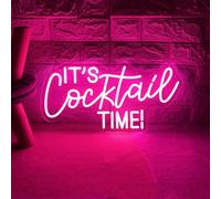 È l'ora del Cocktail - Targa al neon con LED bianco caldo, dimmerabile, USB, per parete, per pub, casa, birreria, bar, club, stanza degli uomini, ristorante, negozio, decorazione cocktail (Rosa)