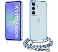 E-Lush Cover per Samsung Galaxy A36 con Cordino, Sottile Cuore Amore Elettrolitico Cover per Samsung A36, Morbido TPU Silicone Custodia con Regolabile Collana Antiurto Protettiva, Blu