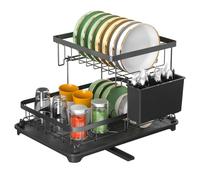 E-MANIS Scolapiatti per bancone da cucina, con portaposate, piccolo scolapiatti con beccuccio girevole a 270° per piatti, dimensioni 34 x 22 x 26 cm (si prega di acquistare in base alle esigenze delle