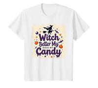 È Meglio Che la Strega di Halloween Si diverta con i Miei dolcetti o scherzetti Maglietta, Bambini, Bianco, 12 Anni