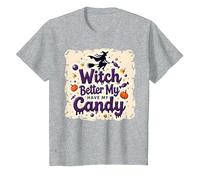 È Meglio Che la Strega di Halloween Si diverta con i Miei dolcetti o scherzetti Maglietta, Bambini, Grigio Melange, 10 Anni