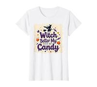 È Meglio Che la Strega di Halloween Si diverta con i Miei dolcetti o scherzetti Maglietta, Donna, Bianco, XXL